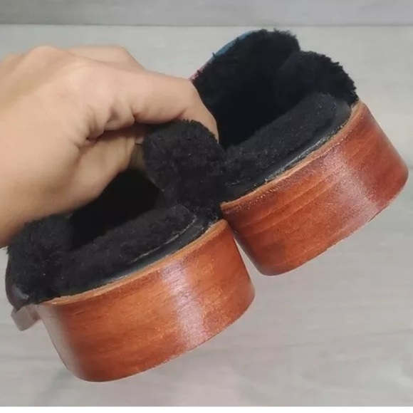 Free People Butterfly Effect Slip Mules/Slippers Wood Bottom Fur Lining Size 38 - Picture 14 of 15